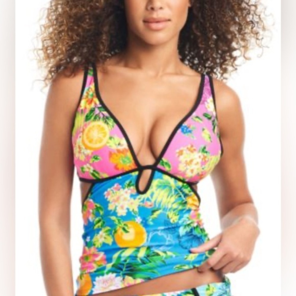 Bar III Women's Black Pink Multi Summer Spritz Tankini *Top Only* NWT S #2164